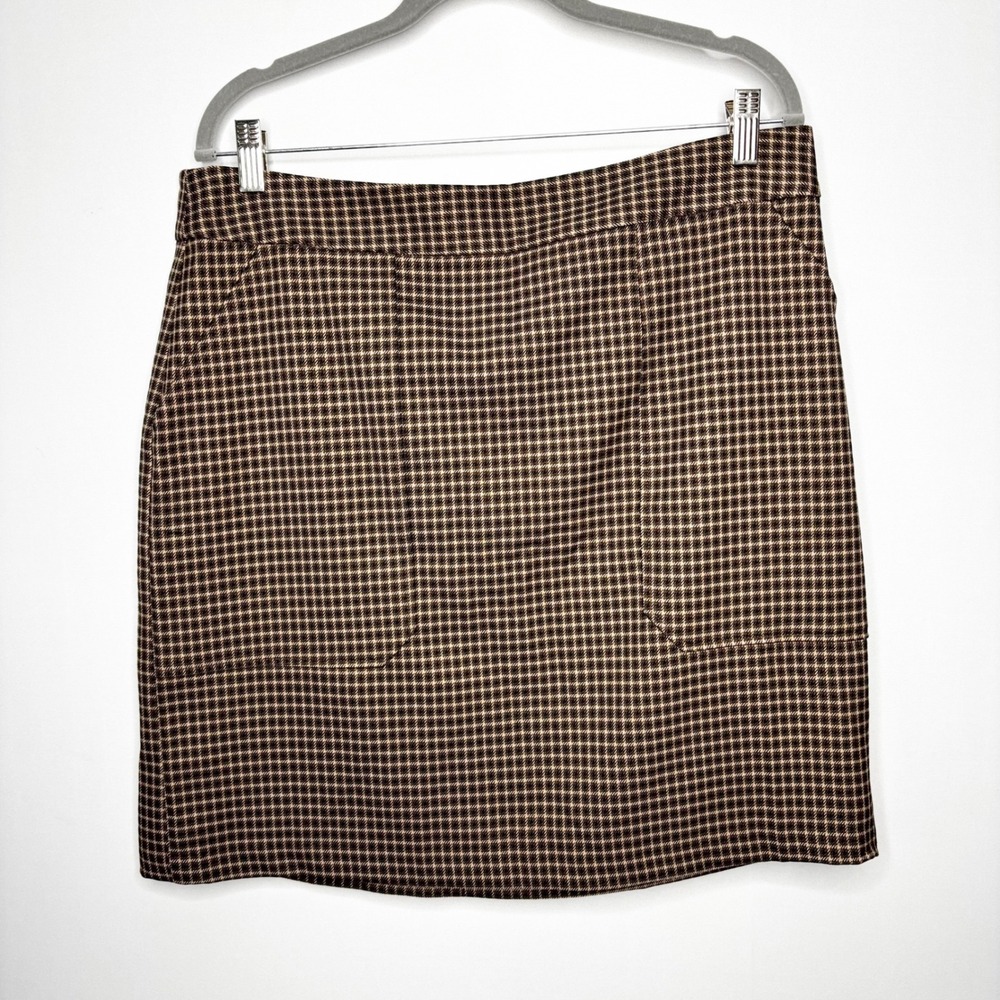 Banana Republic Plaid Mini Skirt Size 18 Tall Brown Pockets Academia NWT